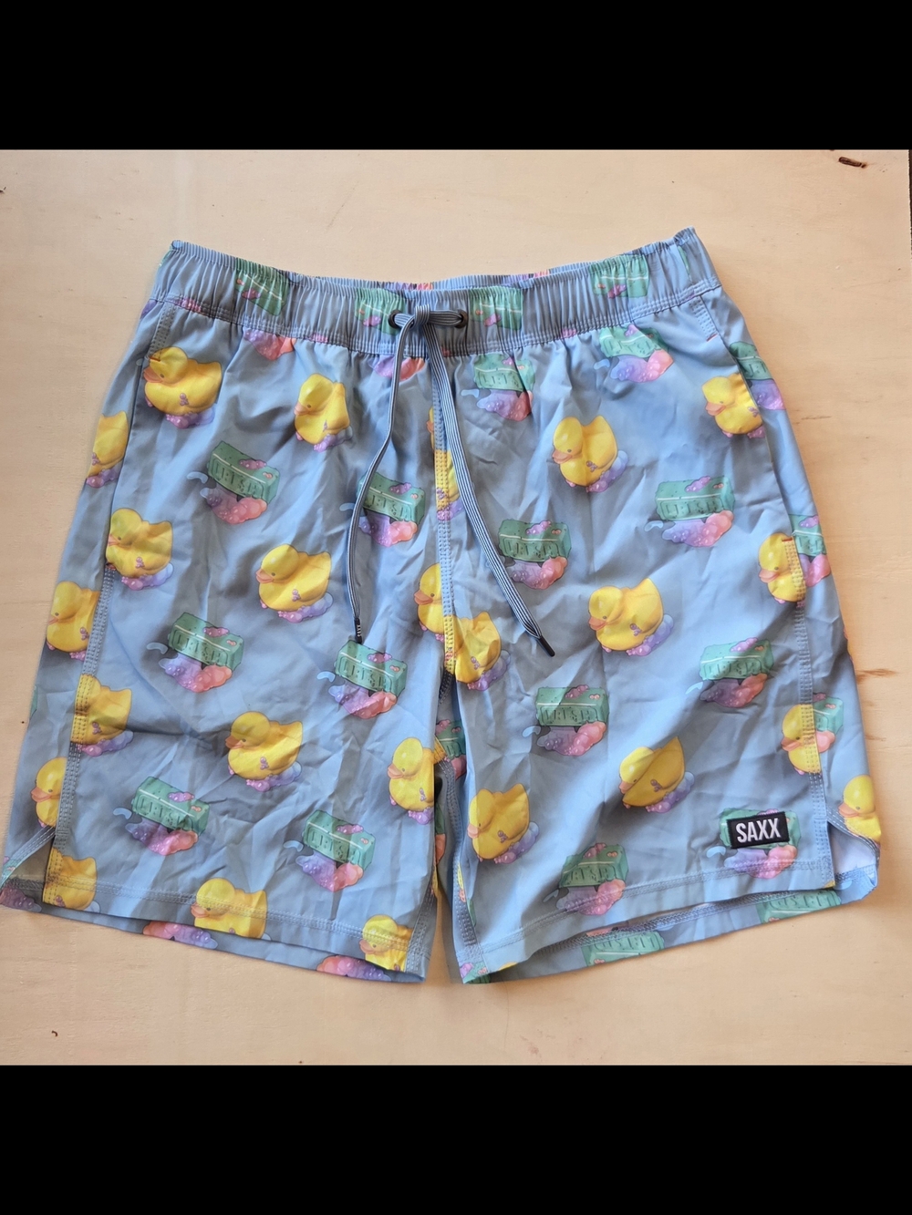 SAXX Men's Blue Duck Print Swim Trunks